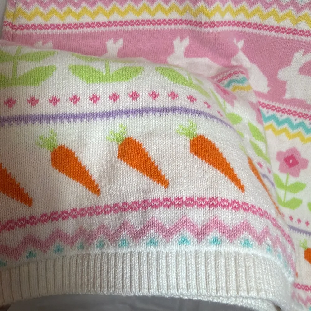 Gymboree Bunny Spring Flower Easter Intarsia Cotton Knit Sweater Dress Sz 8 EUC